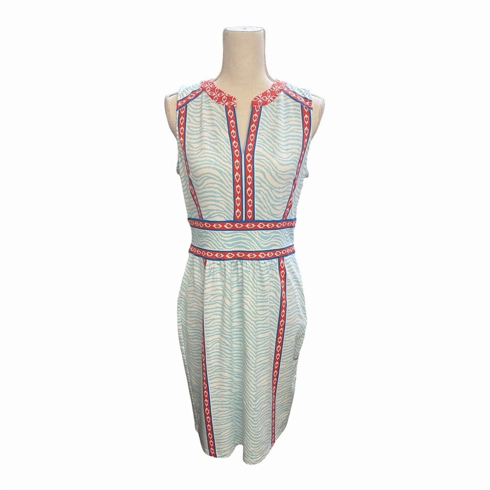 J. McLaughlin Lola Dress Womens M Blue Zebra Print Sleeveless Sheath Knee - Picture 2 of 11